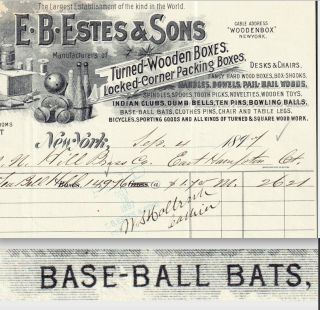 19th Century Baseball Bat Maker 1897 E.  B Estes & Sons Ny Letterhead Bowling Ball