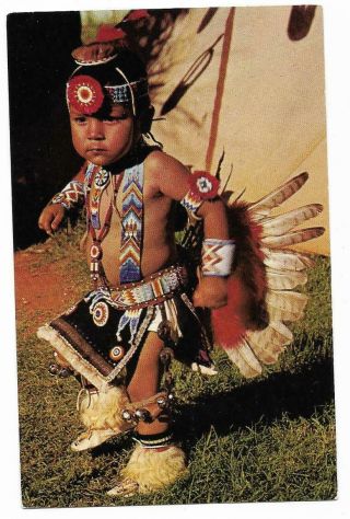 Vintage Native Americana Chrome Postcard Little Nonnie Young Indian Dancer