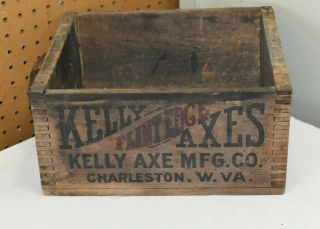 Rare Vintage Kelly Flint Edge Axes Charleston Wv Wood Crate Box