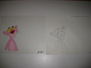 Pink Panther - Orig.  Hand - Painted Cel - Great Half Figure Image,  Matching Pencil - Xlnt