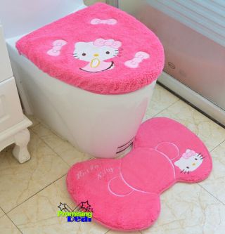 Cute Hello Kitty Bathroom Bath Mat Rug Toilet Seats Lid Cover Doormat Set Pink