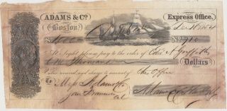 1854 Adams & Co Express Sight Draft To San Francisco - Steamship Vignette