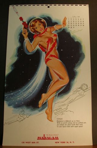 Bill Randall Calendar Page May 1955 Venus Jet Rockets Earth Men Need Space Girls