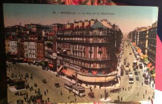 Vintage French Postcard,  Marseille,  La Rue De La Republique,  Wwii Era