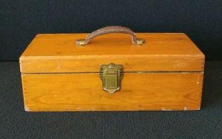 Antique Vintage Corbin Wood Leather Handle Tool Box Wonderful Aged Patina