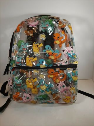 Pokemon Clear Backpack Allover Print Pikachu Bulbasaur Squirtle Charmander Eevee