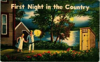 C39 - 6694,  First Night In The Country,  Vintage Comic Postcard.