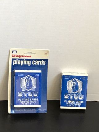 Rare 2 Vintage Walgreens Stud Poker Size Playing Cards Linen Finish.  2 Jokers.