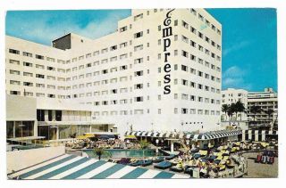 Vintage Florida Chrome Postcard Miami Beach Empress Hotel Pool Cabana Club