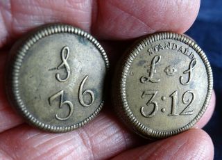 2 Scarce Matching Antique George Iii Coin Weights For " Joe " & " Double Joe "