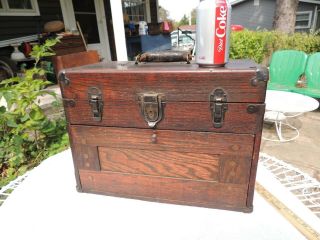 Vintage Antique 16 1/2 " Wood Oak 5 - Drawer Machinist Tool Chest Box Toolbox Usa