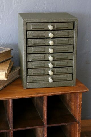 Vintage Industrial Metal Parts Bin Organizer Tool Box Cabinet 8 Drawers Green