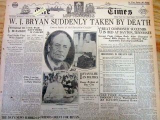 1925 Headline Newspaper W Death Of William Jennings Bryan Evolution Scopes Trial
