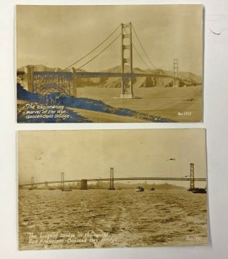 2 Vintage Real Photo Postcards Of Golden Gate & Oakland Bay Bridge,  Sf,  Ca 203
