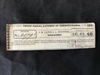 1824 Union Canal Lottery Of Pennsylvania Ticket