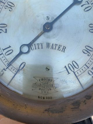 Antique Vintage Steam Pressure Gauge Crosby Brass Bezel 10 1/4 