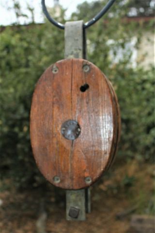 Antique Wood Pulley Block & Tackle Vintage Large Barn Maritime Ship Farm