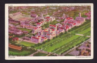 Old Vintage Postcard Of Aerial Aeroplane View University Of Chicago Il Midway