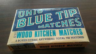 Vintage 1976 Ohio Blue Tip Matches - Wood Kitchen Matches 3 Boxes/strike Anywhere