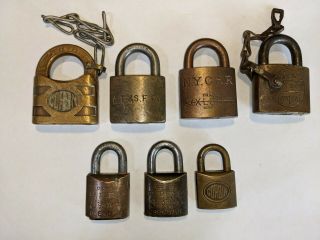 Vintage Corbin Rr Railroad Brass Locks (set Of 7)
