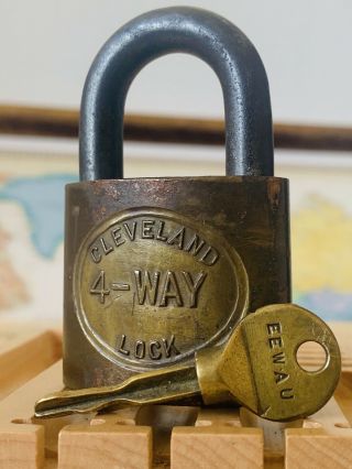 Cleveland 4 - Way Padlock W/ Matching Key And Codes Rare Authentic Unusual