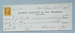 1866 Port Wine California Bank Check John Conly La Porte