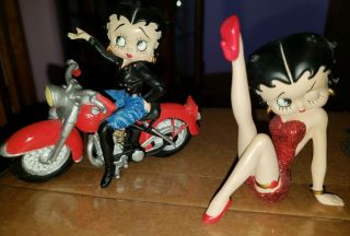 2 Betty Boop Westland Minature Figurines Sparkle Red Dress Motorcycle Mama