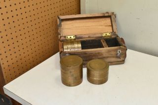 Set Of Antique American Steam Gauge & V.  Co.  Brass Deadweights For Testers