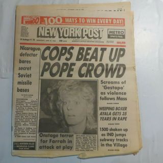 York Post June 22 1983 Cops Beat Up Pope Crowd Farrah Fawcett Gestapo M9