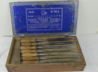 Very Good Stepped Set Of 11 James Swan Chisels Chisel 2 " - 1/8 " In Wood Box