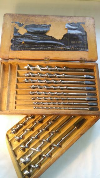 Irwin Vintage 13 Brace Auger Drill Bit Set,  1 " To 1/4 ",  Wooden Box Square Shank