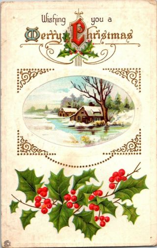 Vintage Postcard Postmarked 1916 Wishing You A Merry Christmas Series 318 A