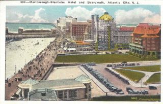 Nj - Marlborough - Blenheim Hotel & Boardwalk Vintage View Prelinen Postcard