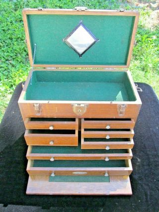 Antique Machinist Tool Box Solid Oak H Gerstner & Sons 7 Drawer
