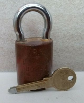 Vintage Irs Eagle Supr - Security Brass Barrel Padlock 00854 - With 1 Key