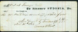 Steamboat Freight Bill “sydonia”,  Mississippi River,  1853