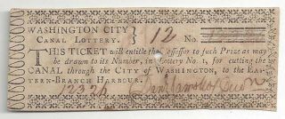 Authentic 1796 Washington City Canal Lottery Ticket