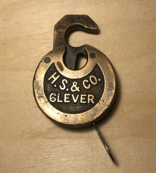 ANTIQUE H.  S.  & CO HS COMPANY 6 LEVER BRASS PANCAKE PADLOCK PAD LOCK WITH 3 KEYS 3