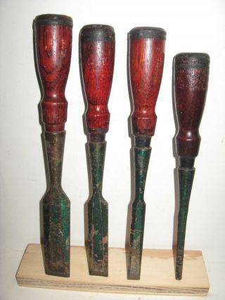 Set Of 4 Vintage Stanley 750 Bevel Edge Wood Chisels - 1 ",  3/4 ",  1/2 ",  & 1/4 "