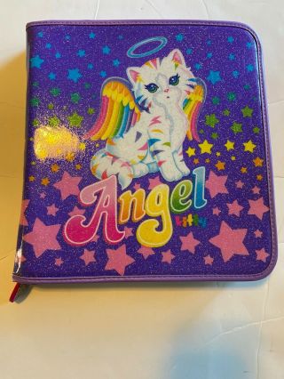 Lisa Frank 90s Rainbow Angel Kitty Cat Zip Purple Glitter 3 Ring Binder