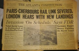 Atlanta Constitution Newspaper June 7 1944 D - Day Invasion Ww2