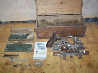 Complete Vintage Stanley Sweetheart No.  45 Combination Molding Plane W/blades