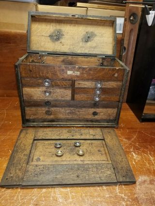 Antique Union Tool Chest Co.  B 17 Tiger Oak,  5/2,  7 Drawer Machinist Tool Chest