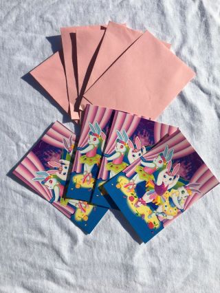 Vintage 1990s Lisa Frank Bunny Ballerinas Note Card Set 5 With Envelopes Sleeve