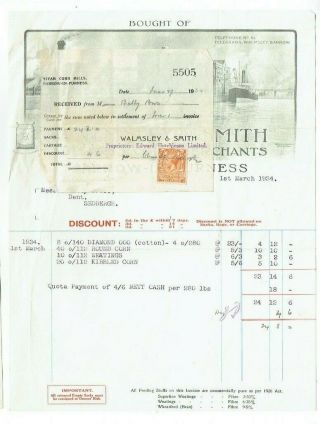 Letterhead Invoice Almsley & Smith Millers Barrow In Furness Note Submarine 1934