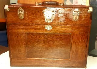 Antique H Gerstner & Sons Oak Machinist Tool Box Chest 11 Drawers W/ Key