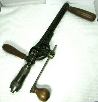 Antique Rusby Patent Brace Hand Crank Drill Wood Tool Newark Nj Cast Iron