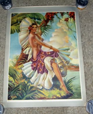 1940s Giant Mexican Pin Up Girl Lithograph By Carmona Tehuantepec