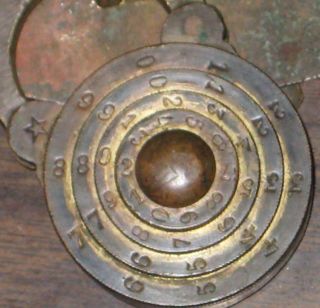 Antique French Depose Brass Combination Padlock Star Dials Turn