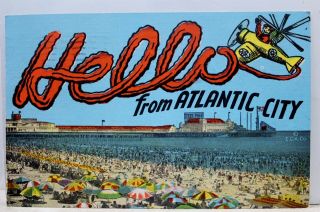 Jersey Nj Atlantic City Beach Hello Postcard Old Vintage Card View Standard